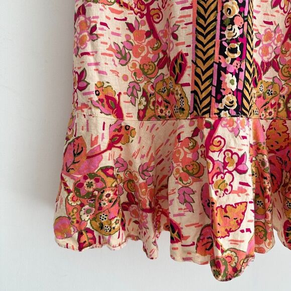 Free People Tunic Small Tulum Floral Boho Linen Blend Flowy Flounce Top Festival - Picture 4 of 12